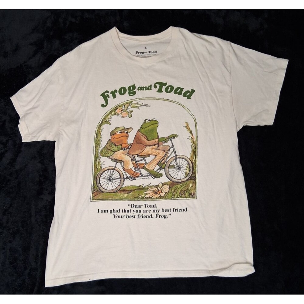 Frog & Toad Short Sleeve Graphic Tee L Cream Nostalgia Retro Vintage Kidcore - Picture 1 of 9